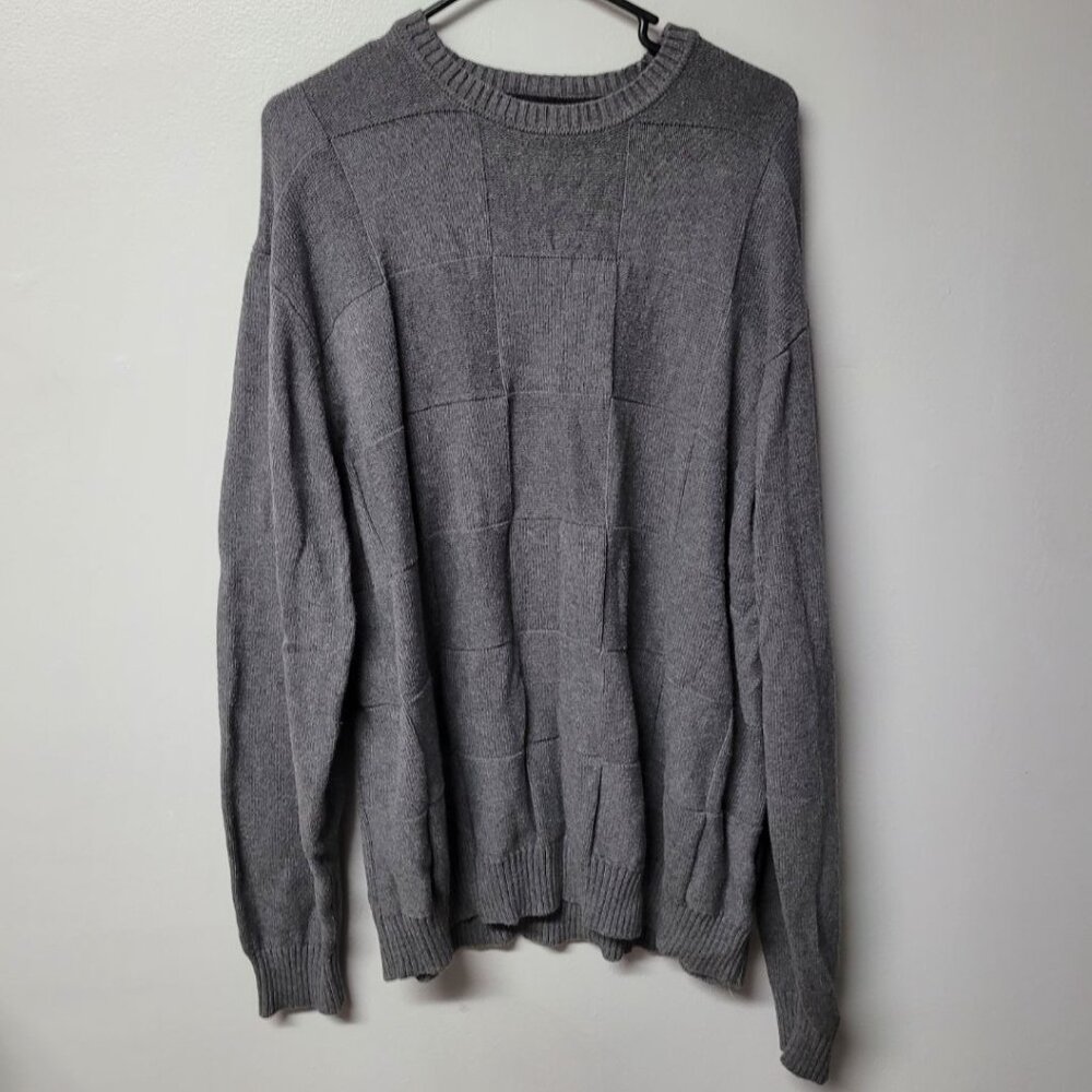 Haggar Sweater Mens‎ XXL Gray Knit Square Pullover Ligthweight